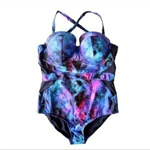 TORRID Vixen Galaxy Mesh Inset One-Piece Swimsuit Size 3